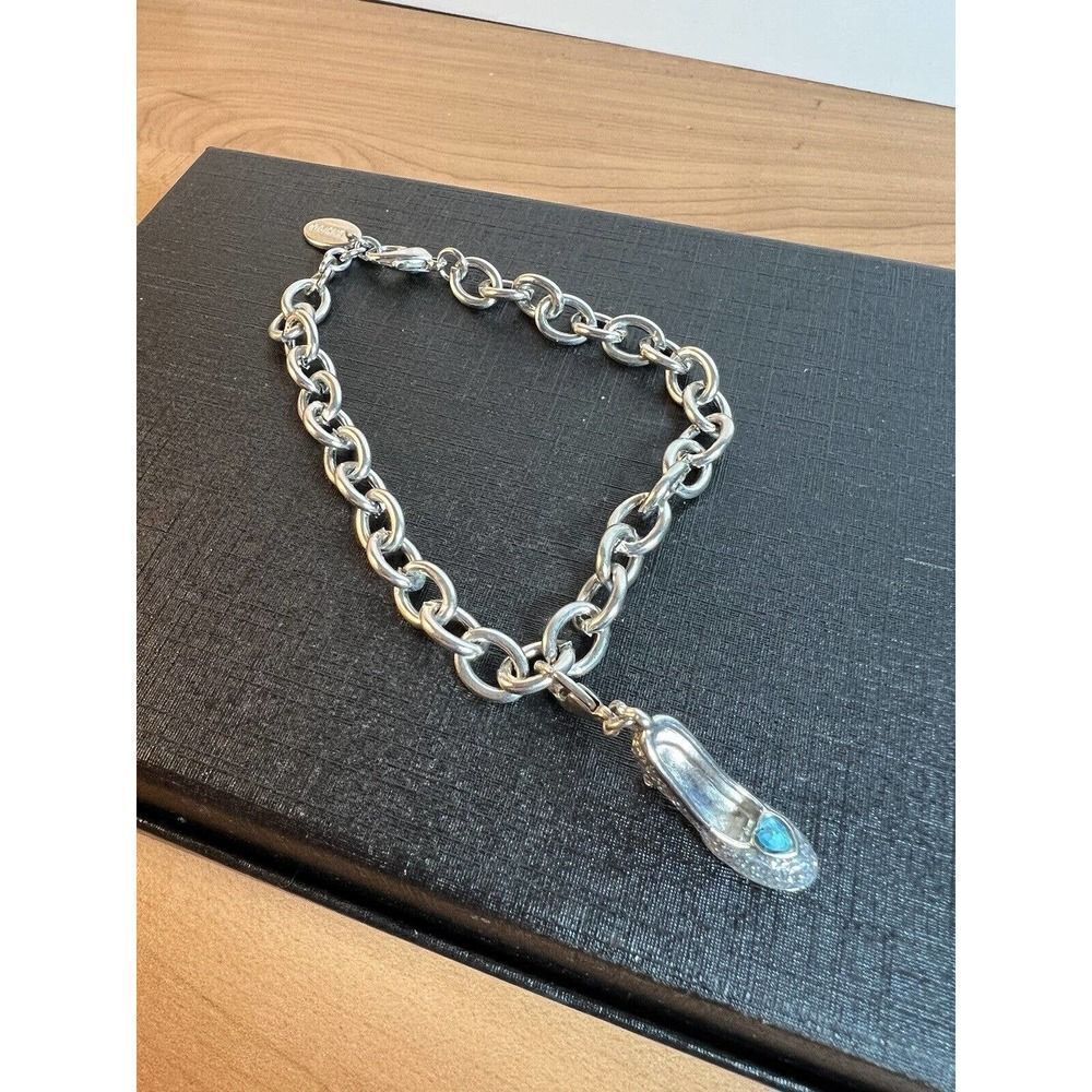 Disney Charm Bracelet Cinderella Shoe Chain Link Silver Tone Slipper 8" to 8.5"